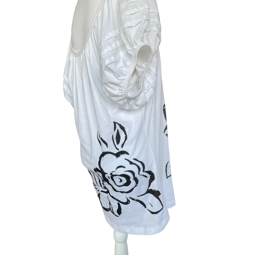 Karen by Karen Kane Womens Top Blouse Size XL White Black Puff Sleeves Cotton - Picture 4 of 10